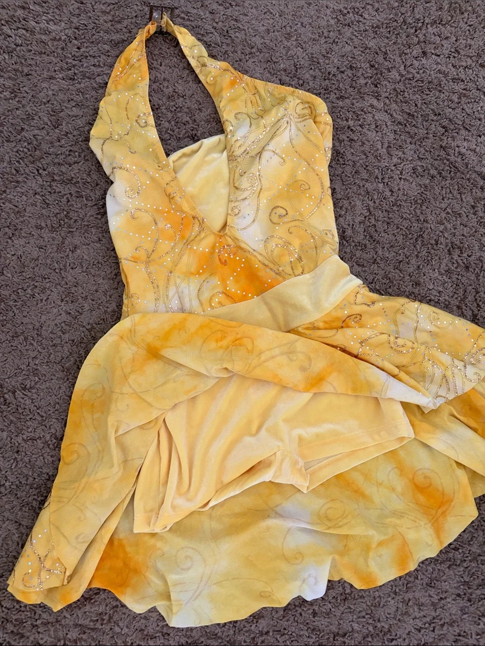 Yellow Halter V-Neck girls dance performance dress
